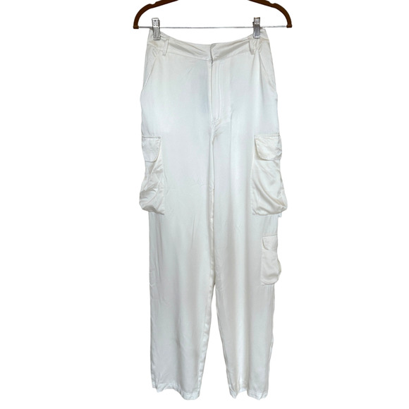 RtA White Silk Cargo Pant Size 2 Designer Long Baggy Satin Quiet Luxury $545 NEW - Picture 6 of 10
